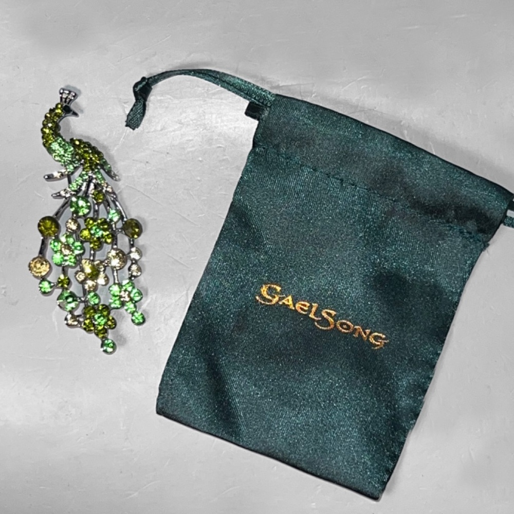 Green Rhinestone Peacock Pin